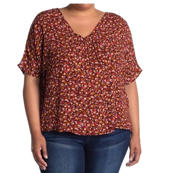 Madewell Rhyme In Spring Ditsy Floral Short Sleeve Blouse Medium Rust - Picture 1 of 15